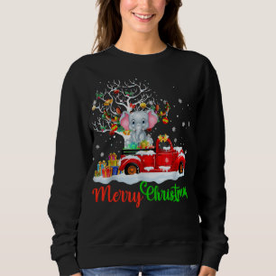 Sweatshirt Elephant sur Camion Rouge Pajama Noël Funny Noël
