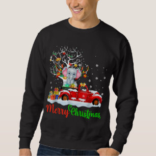 Sweatshirt Elephant sur Camion Rouge Pajama Noël Funny Noël