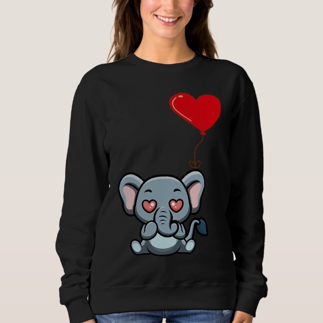 Sweatshirt Elephant With Heart Balloon Valentines Day Love Bo (Devant)
