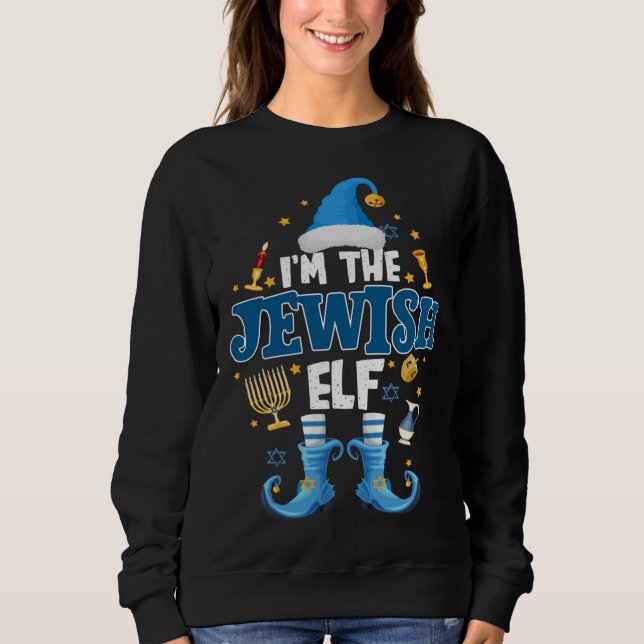 Sweatshirt Elfe juive drôle Hanoukka Cadeau Chanukah Cute ELF (Devant)