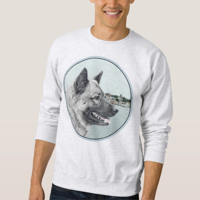 Sweatshirt Elkhound norvégien à la peinture de village - Chie (Devant)