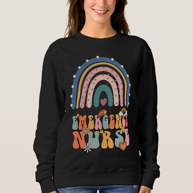 Sweatshirt Emergency Nurse Groovy Retro Vintage Rainbow Cute  (Devant)