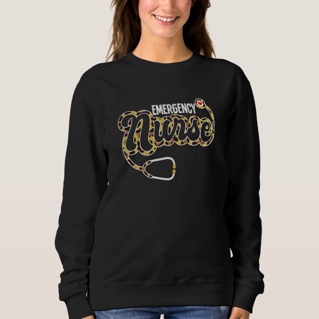 Sweatshirt Emergency Nurse Stethoscope Heart Leopard Print RN (Devant)