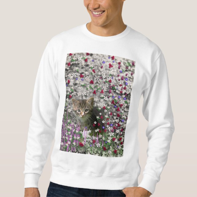 Sweatshirt Emma en fleurs II, petit chat tigré gris de Kitty (Devant)