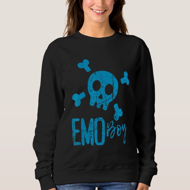 Sweatshirt Emo Boy Blue Skull Emo Goth Music Ados émotionnels (Devant)