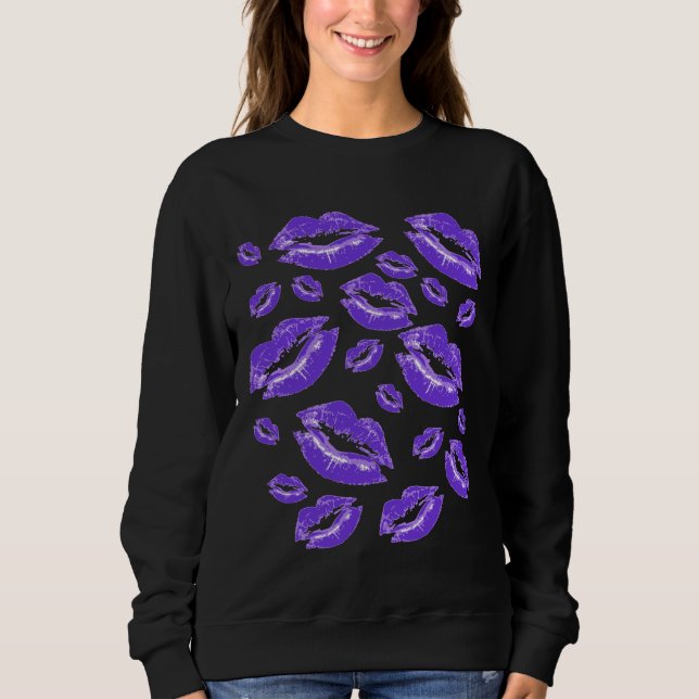 Sweatshirt Empreinte de lèvre bleu foncé, flirtation amusante (Devant)