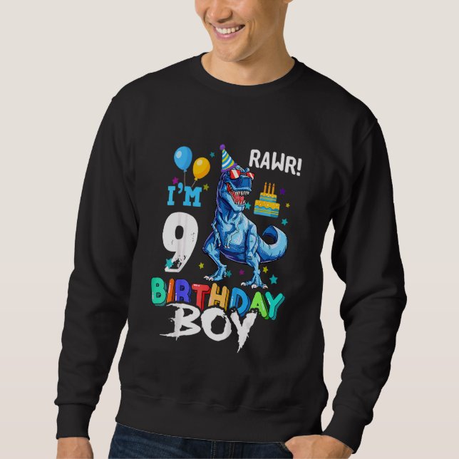 Sweatshirt Enfants 9 ans 9e anniversaire garçon Rex Dinosaur (Devant)