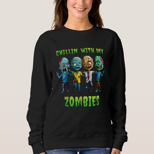 Sweatshirt Enfants Chillin avec mes zombies Halloween Zombie (Devant)