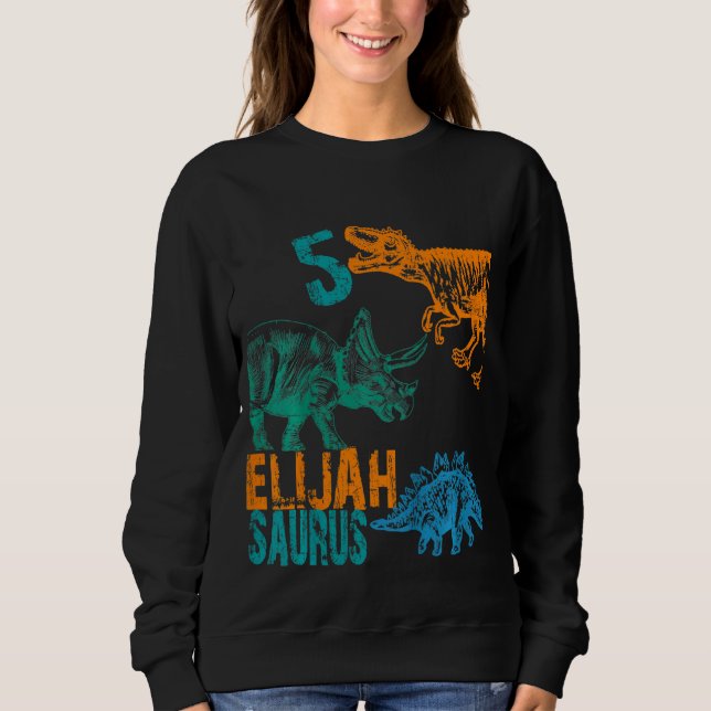 Sweatshirt Enfants Enfants Elijah Saurus 5e anniversaire Garç (Devant)