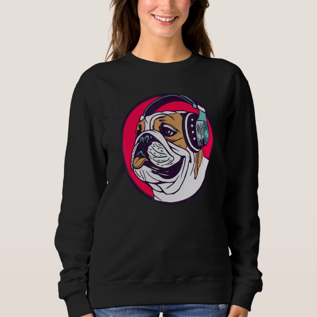 Sweatshirt English Bulldog Dog With Headphones  Music Fan Ret (Devant)