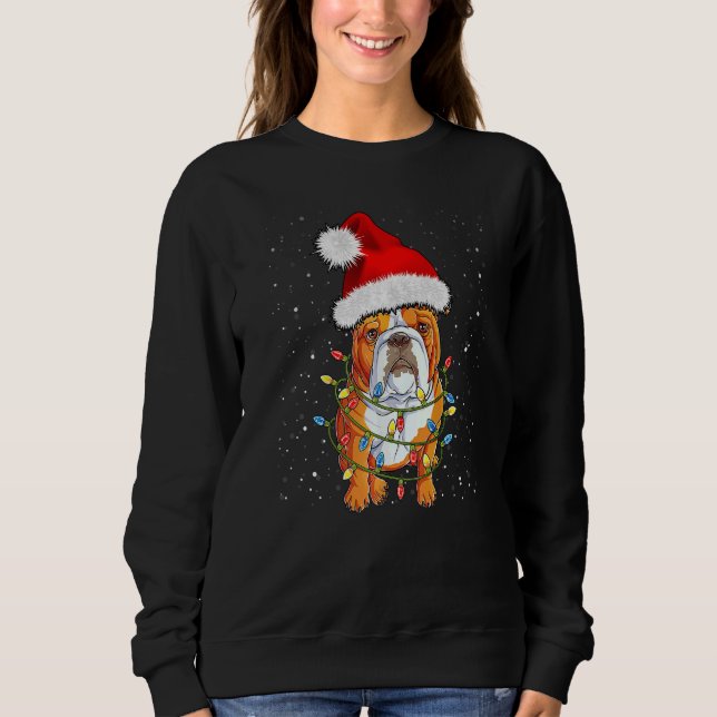 Sweatshirt English Bulldog Santa Christmas Tree Lights Xmas   (Devant)