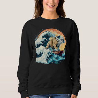 Sweatshirt English Bulldog Surfing On the Great Wave of Kanag