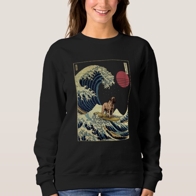 Sweatshirt English Mastiff Japanese Kanagawa Wave  Surf Dog (Devant)