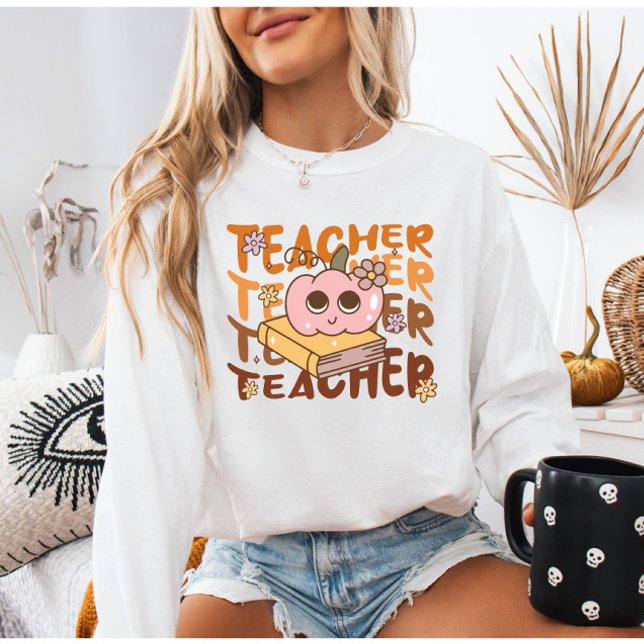 Sweatshirt Enseignant Citrouille rétro | Classe d'automne (Créateur téléchargé)