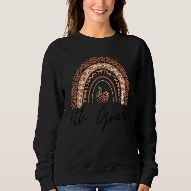 Sweatshirt Enseignant de 4e année Léopard Arc-en-ciel Jour de (Devant)