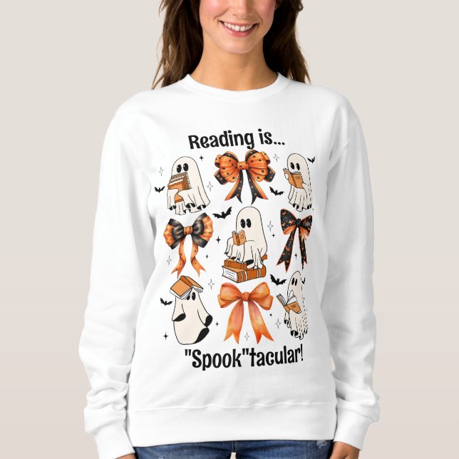 Sweatshirt Enseignant Halloween Coquette Bows et Lecture Fant (Devant)