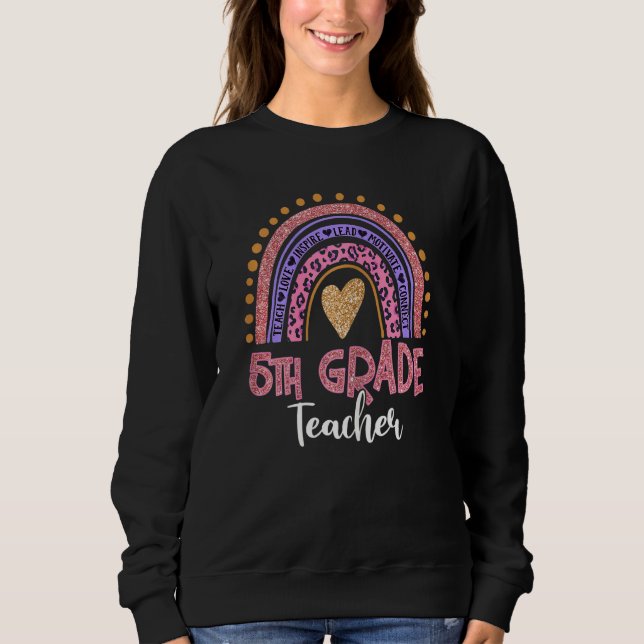 Sweatshirt Enseignante de 5e année Leopard rose Arc-en-ciel R (Devant)