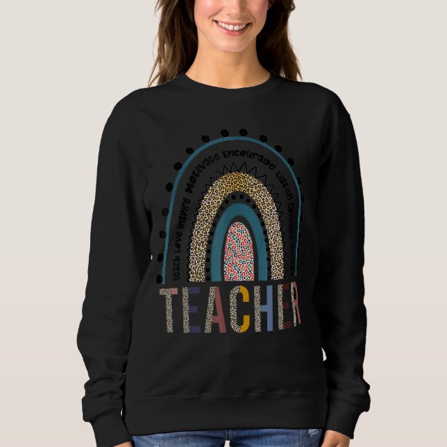 Sweatshirt Enseigner l'amour Inspirer Leopard Boho Rainbow Te (Devant)