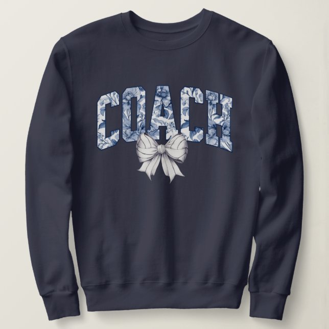 Sweatshirt Entraîneur de volley-ball Blue Floral Bow (Design devant)