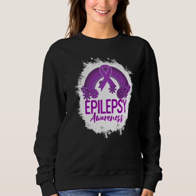 Sweatshirt Epilepsy Awareness Bleached Rainbow Purple Ribbon  (Devant)
