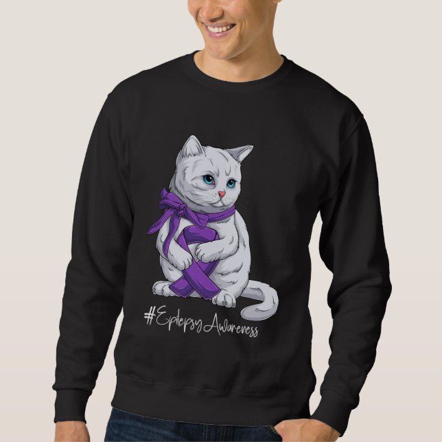 Sweatshirt Epilepsy Awareness Month Purple Ribbon Cat (Devant)