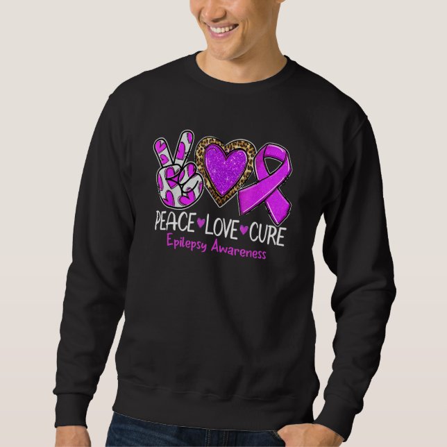 Sweatshirt Epilepsy Awareness Peace Love Cure Purple Ribbon L (Devant)