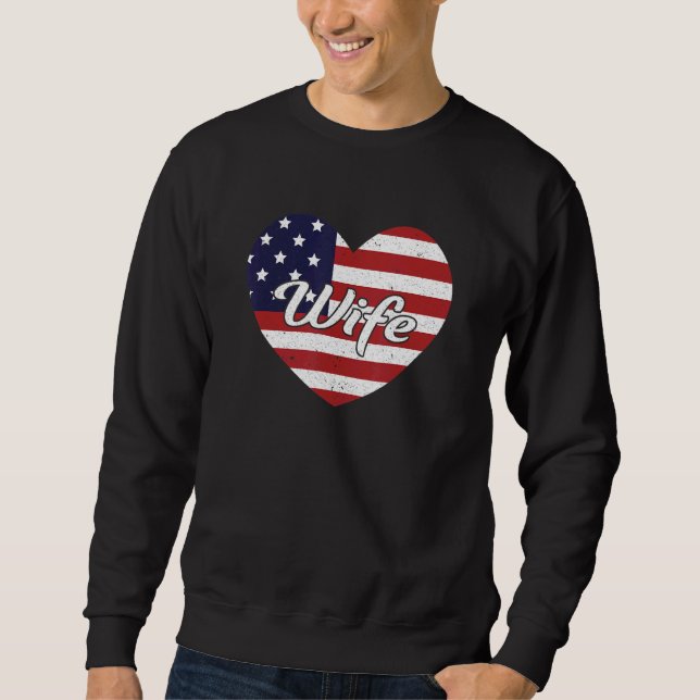 Sweatshirt Épouse de pompier rétro drapeau américain US mince (Devant)