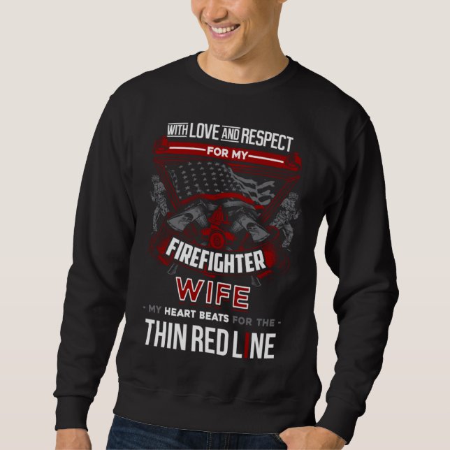 Sweatshirt Épouse de pompier soutien ligne rouge fine (Devant)