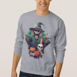 Sweatshirt Épouvantail avec citrouille crâne et fleurs Pixel 