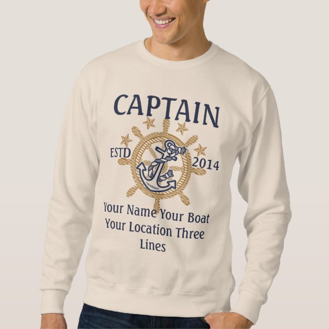 Sweatshirt Équipage personnalisé de capitaine de capitaine (Devant)