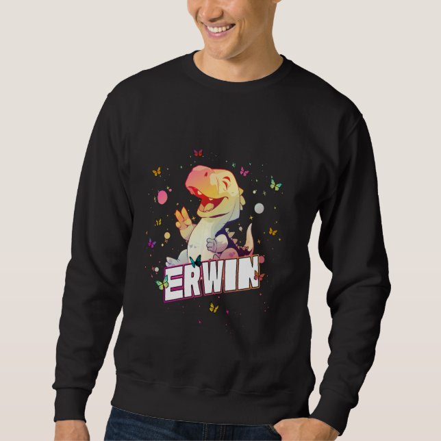 Sweatshirt ERWIN - Nom du garçon mignon avec Dinosaur mignon (Devant)