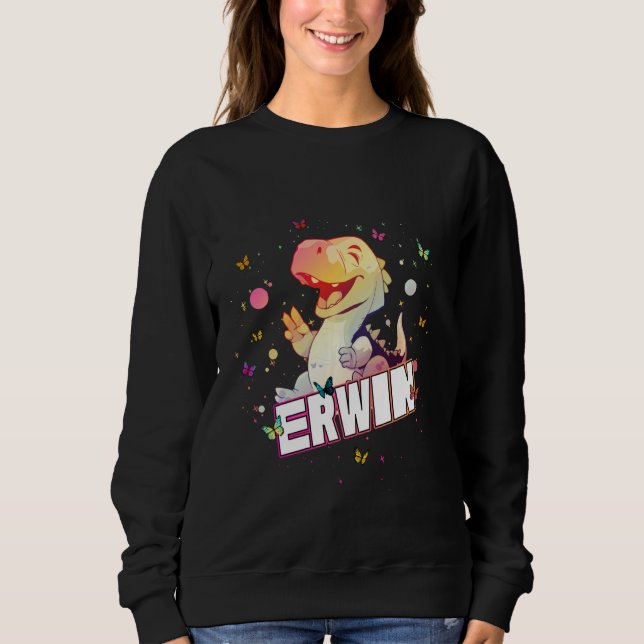 Sweatshirt ERWIN - Nom du garçon mignon avec Dinosaur mignon (Devant)