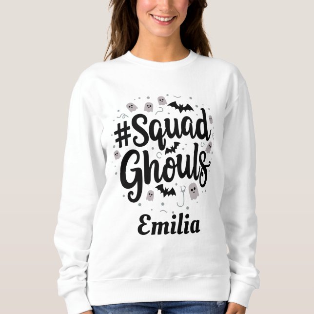 Sweatshirt Escouade moderne Ghouls Halloween Nom personnalisé (Devant)