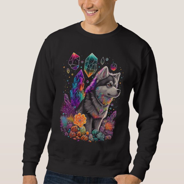 Sweatshirt Esoteric Husky Dog Crystals Cute Illustration  2 (Devant)