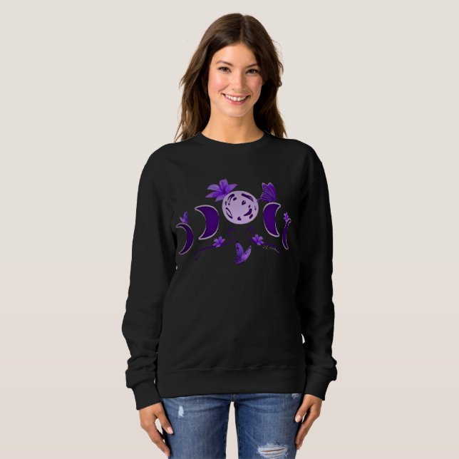 Sweatshirt Esthétique Minuit Céleste Phase de Lune & Lys (Devant entier)