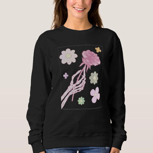 Sweatshirt Esthétique Pastel Danois Main de Squelette Rose Ro (Devant)