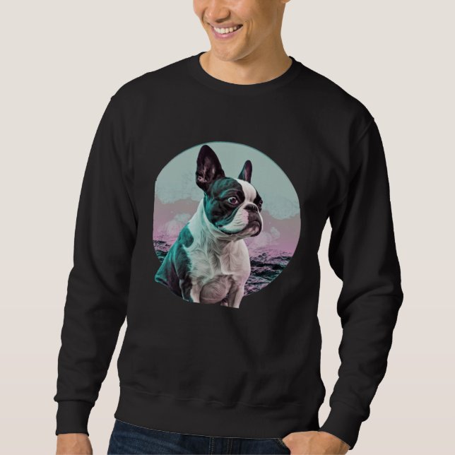 Sweatshirt Esthétique Rétro-Vague Vaporwave Boston Terrier (Devant)