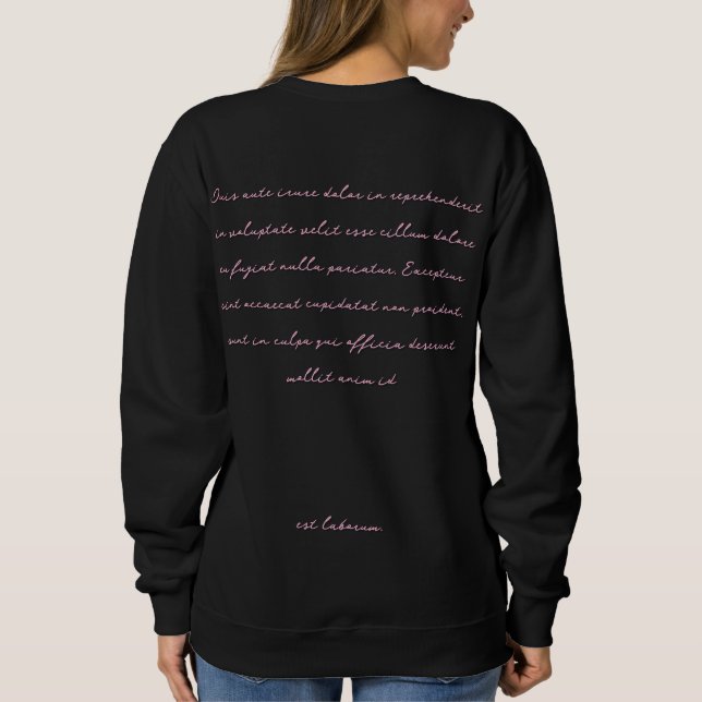 Sweatshirt Esthétique Rose Noir Écriture Manuscrite Élégante (Dos)