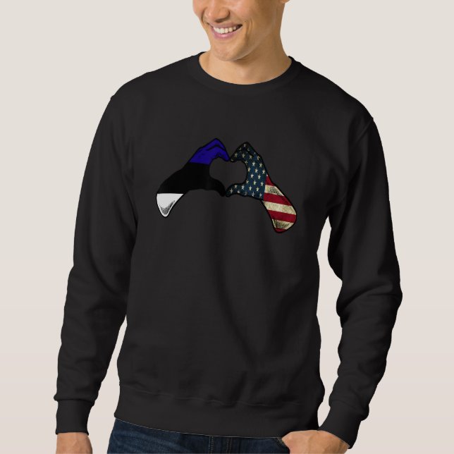 Sweatshirt Estonia American USA Flag   USA Estonian Heart (Devant)