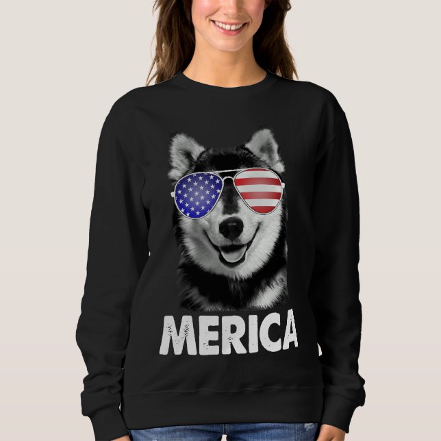 Sweatshirt États-Unis Patriotique Merica Sibérien Husky Chien (Devant)