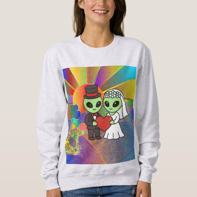 Sweatshirt Everyday Alien Bride and Groom Retro Neon Galactic (Devant)