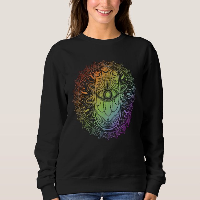 Sweatshirt Evil Eye Hamsa Hand Mandala Hindu Yoga Meditation  (Devant)