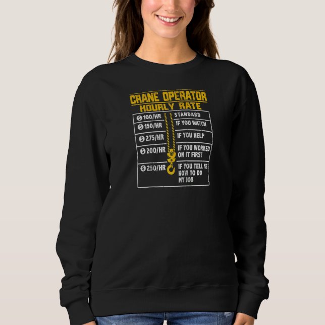Sweatshirt Exploitant de grue Taux horaire amusant Raglan (Devant)