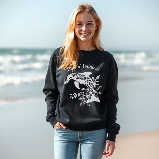 Sweatshirt Fabuleux Dauphin Hawaiien Flippin (Hawaiian Dolphin Tropical Flowers, Fisherman Trending Fashion, Islander, Summer, Beach, Women)