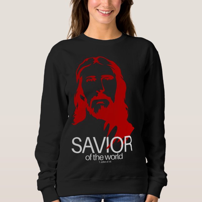 Sweatshirt Face of Jesus Savior of the World  Christian Bible (Devant)