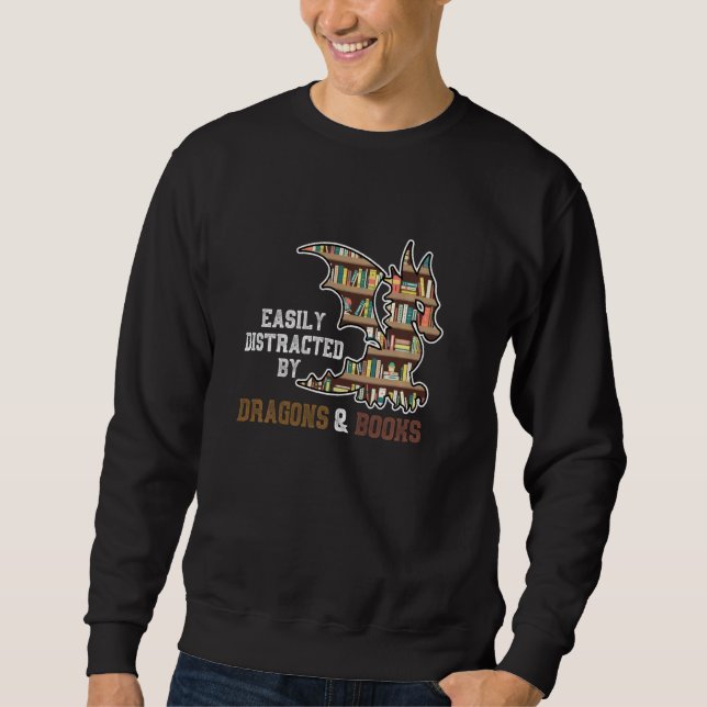 Sweatshirt Facilement Distrait Par Dragons Et Livres Dragon (Devant)