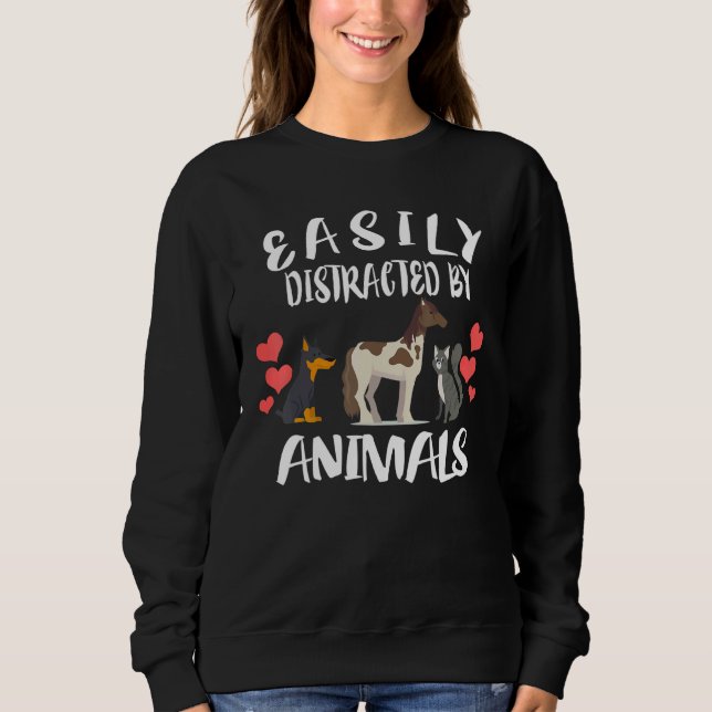 Sweatshirt Facilement Distrait Par Les Animaux Chat Cheval Ch (Devant)
