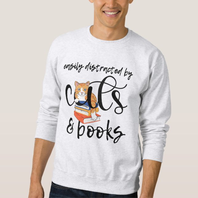 SWEATSHIRT FACILEMENT DISTRAIT PAR LES CHATS ET LES LIVRES (Devant)