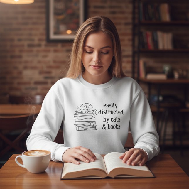 Sweatshirt Facilement Distrait par les Chats et les Livres Ar (Créateur téléchargé)