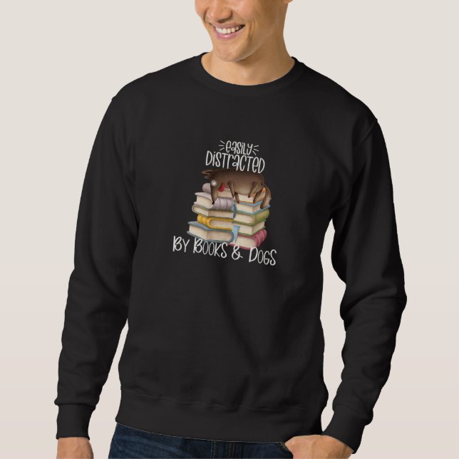 Sweatshirt Facilement Distrait Par Les Livres Et Chiens (Devant)